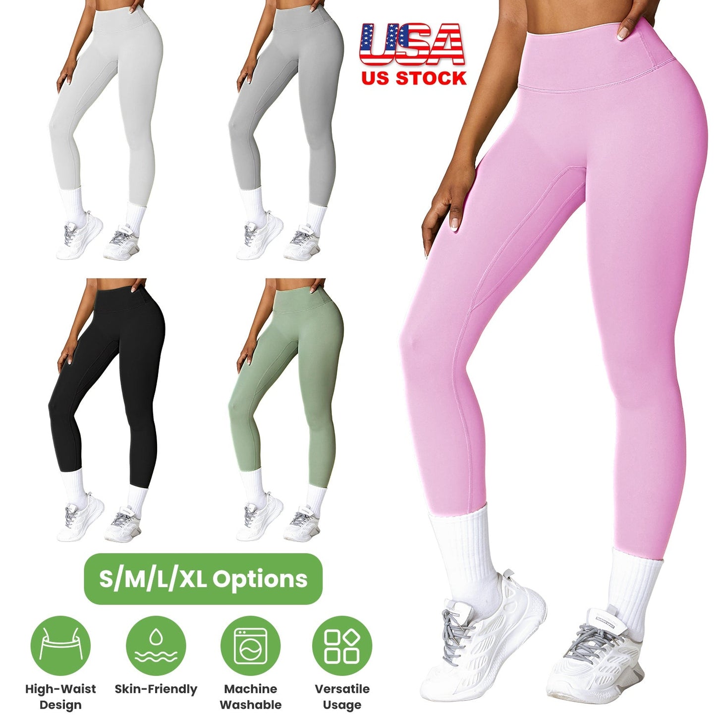 Women\'s High Waist Workout Leggings Tummy Control Compression Yoga Tight Pants Gym Pants Athletic Running Leggings with 25In Inseam No Front Seam