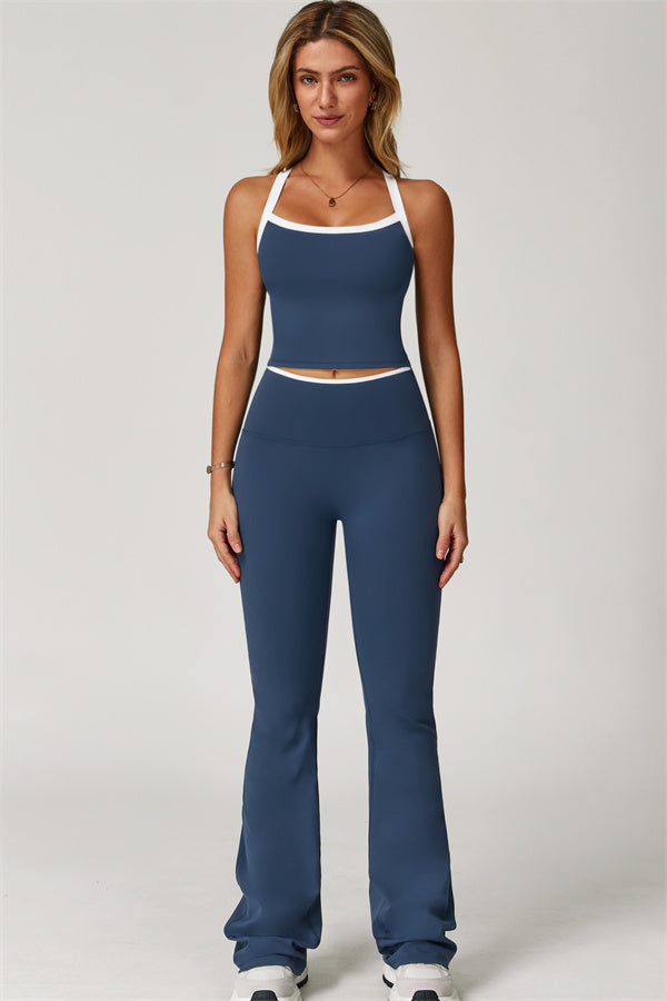 The Quest Cross Back Crop Top Flared Leggings 2-Piece Set