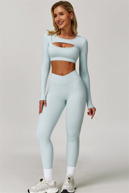 The Lavish Long Sleeve Cut-out Crop Top Leggings 2-Piece Set