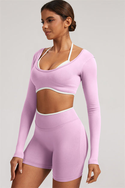 The Elevate Long Sleeve Crop top Shorts 2-Piece Set