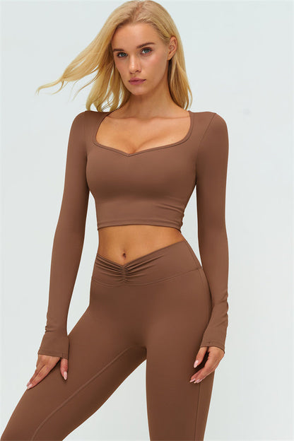 The Lushness Long Sleeve Crop Top Flared Leggings 2-Piece Set