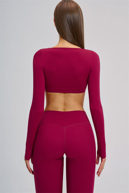 The Zestful Long Sleeve Crop Top Flared Leggings 2-Piece Set