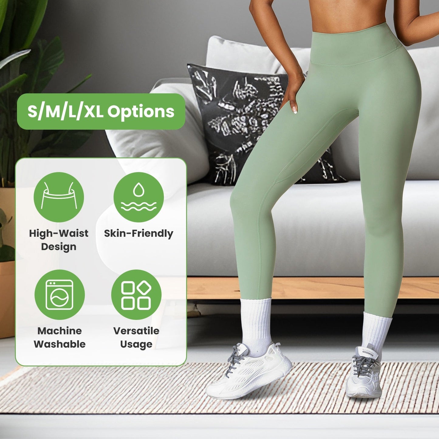 Women\'s High Waist Workout Leggings Tummy Control Compression Yoga Tight Pants Gym Pants Athletic Running Leggings with 25In Inseam No Front Seam