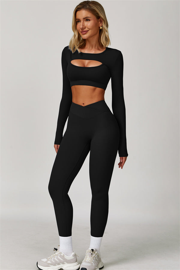 The Lavish Long Sleeve Cut-out Crop Top Leggings 2-Piece Set