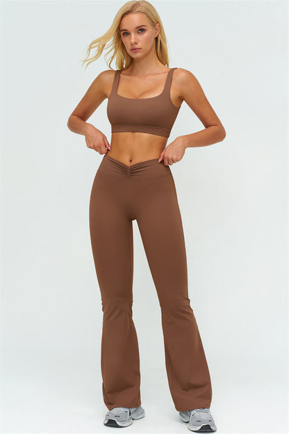 The Lushness V-Back Sports Bra Flared Leggings 2-Piece Set