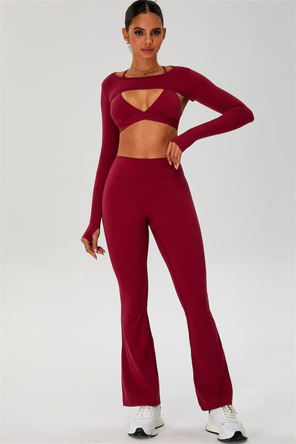 The Ember Sports Bra Crop Top Flared Leggings 3-Piece Set