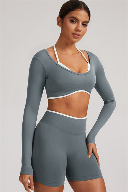 The Elevate Long Sleeve Crop top Shorts 2-Piece Set