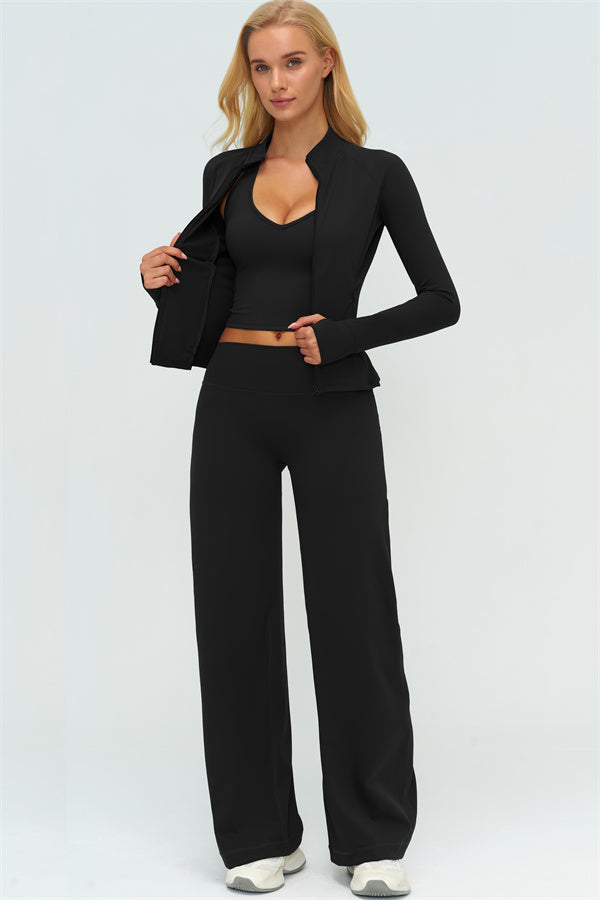 The Twirl Zip Jacket Halter Tank Top New Straight Leg Pants 3-Piece Set