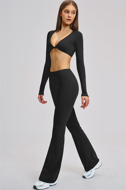 The Zestful Long Sleeve Crop Top Flared Leggings 2-Piece Set