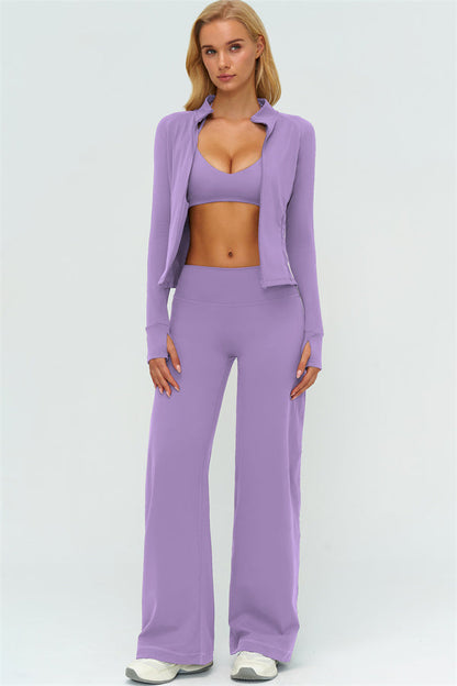 The Twirl Zip Jacket Sports Bra New Straight Leg Pants 3-Piece Set
