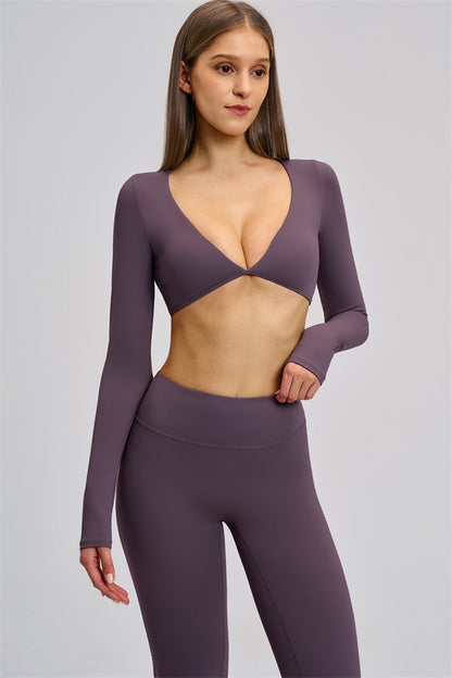 The Zestful Long Sleeve Crop Top Flared Leggings 2-Piece Set