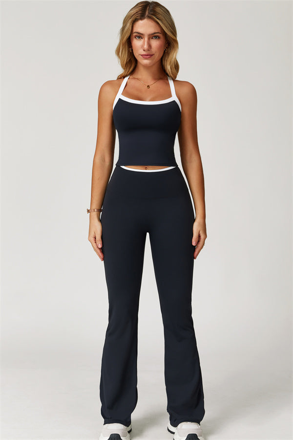 The Quest Cross Back Crop Top Flared Leggings 2-Piece Set