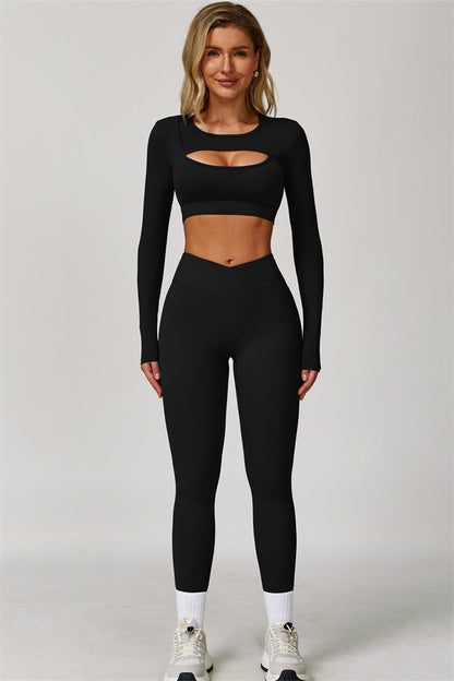 The Lavish Long Sleeve Cut-out Crop Top Leggings 2-Piece Set
