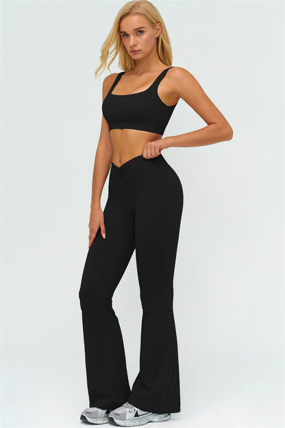The Lushness V-Back Sports Bra Flared Leggings 2-Piece Set