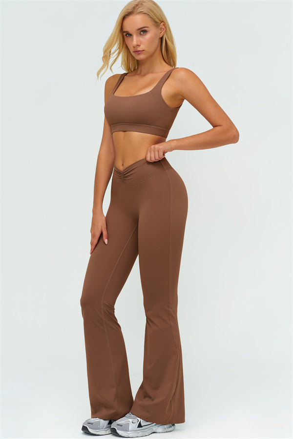 The Lushness V-Back Sports Bra Flared Leggings 2-Piece Set