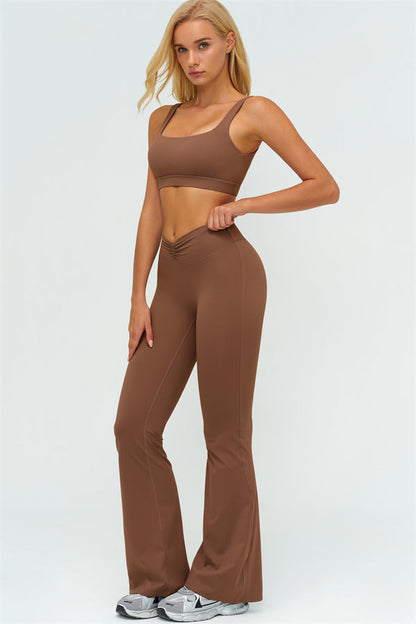 The Lushness V-Back Sports Bra Flared Leggings 2-Piece Set