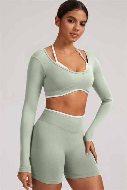 The Elevate Long Sleeve Crop top Shorts 2-Piece Set
