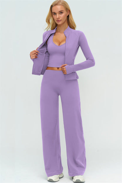 The Twirl Zip Jacket Halter Tank Top New Straight Leg Pants 3-Piece Set