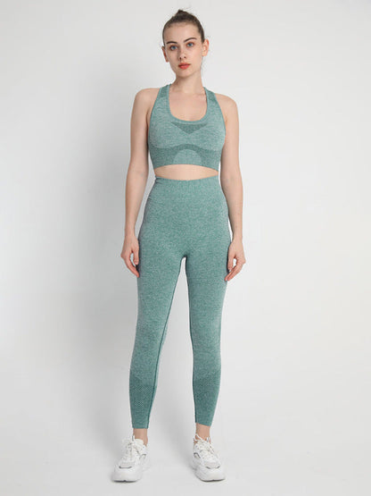 Women's Seamless Athletic Set - Dotted Sports Bra & High-Waist Leggings