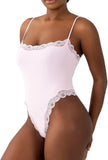 Women’s Lace Thong Bodysuit – Sexy Square Neck, Spaghetti Strap, Backless Cami Top