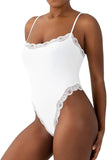 Women’s Lace Thong Bodysuit – Sexy Square Neck, Spaghetti Strap, Backless Cami Top