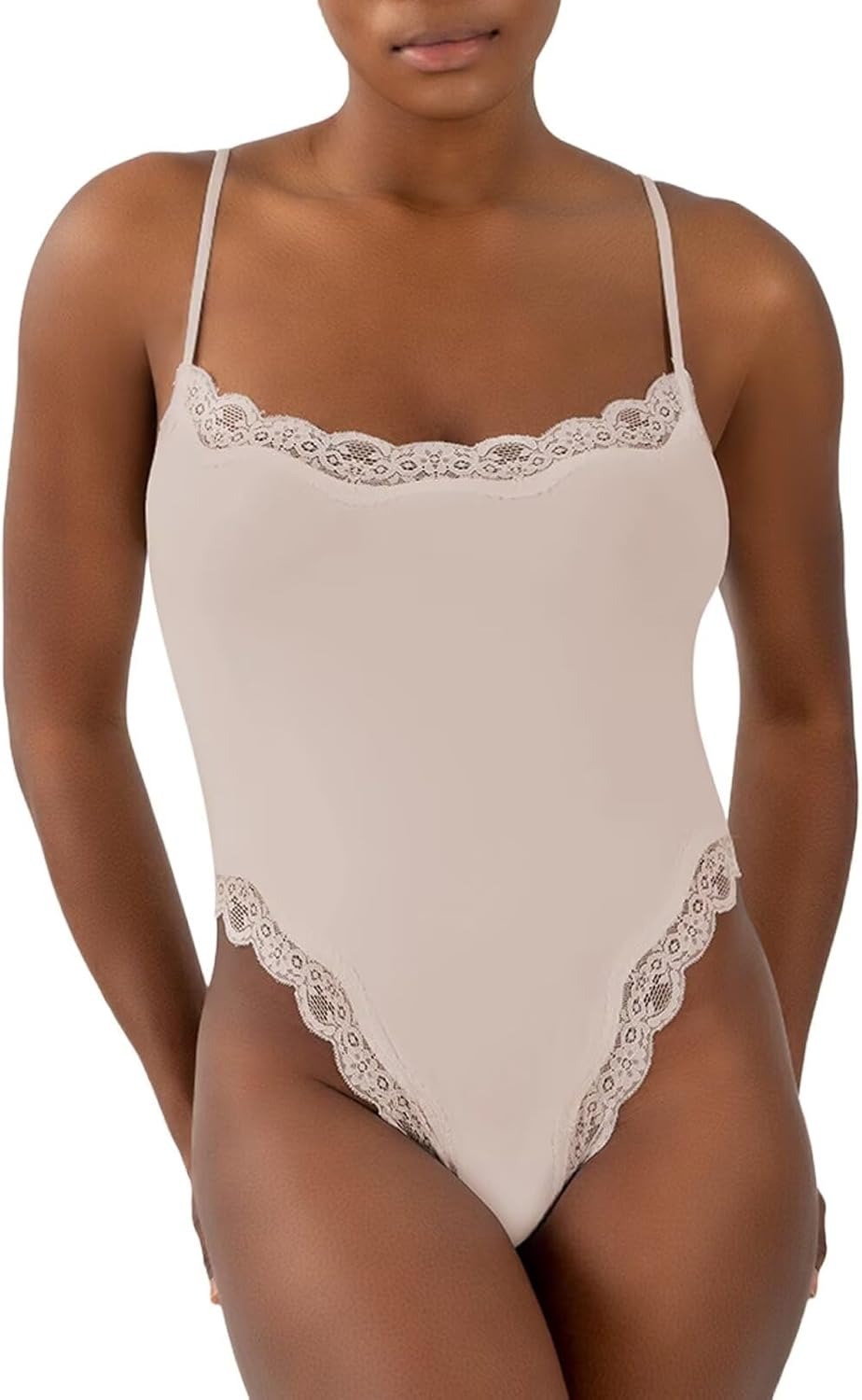 Women’s Lace Thong Bodysuit – Sexy Square Neck, Spaghetti Strap, Backless Cami Top