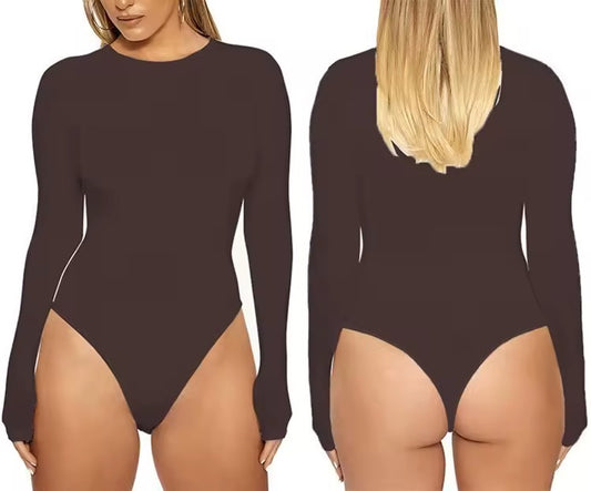 Women’s Double Layer High Neck Bodysuit – Long Sleeve Shapewear Top for Autumn & Winter Streetwear