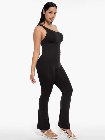 Seamless Sloped-Shoulder Flared Shaping Jumpsuit