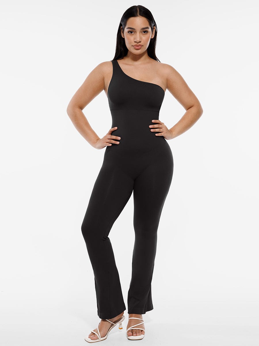 Seamless Sloped-Shoulder Flared Shaping Jumpsuit