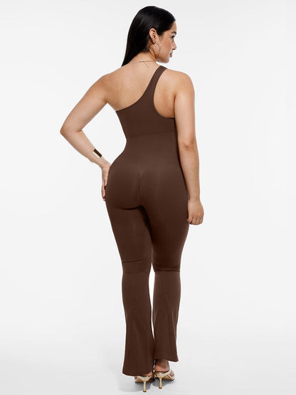 Seamless Sloped-Shoulder Flared Shaping Jumpsuit