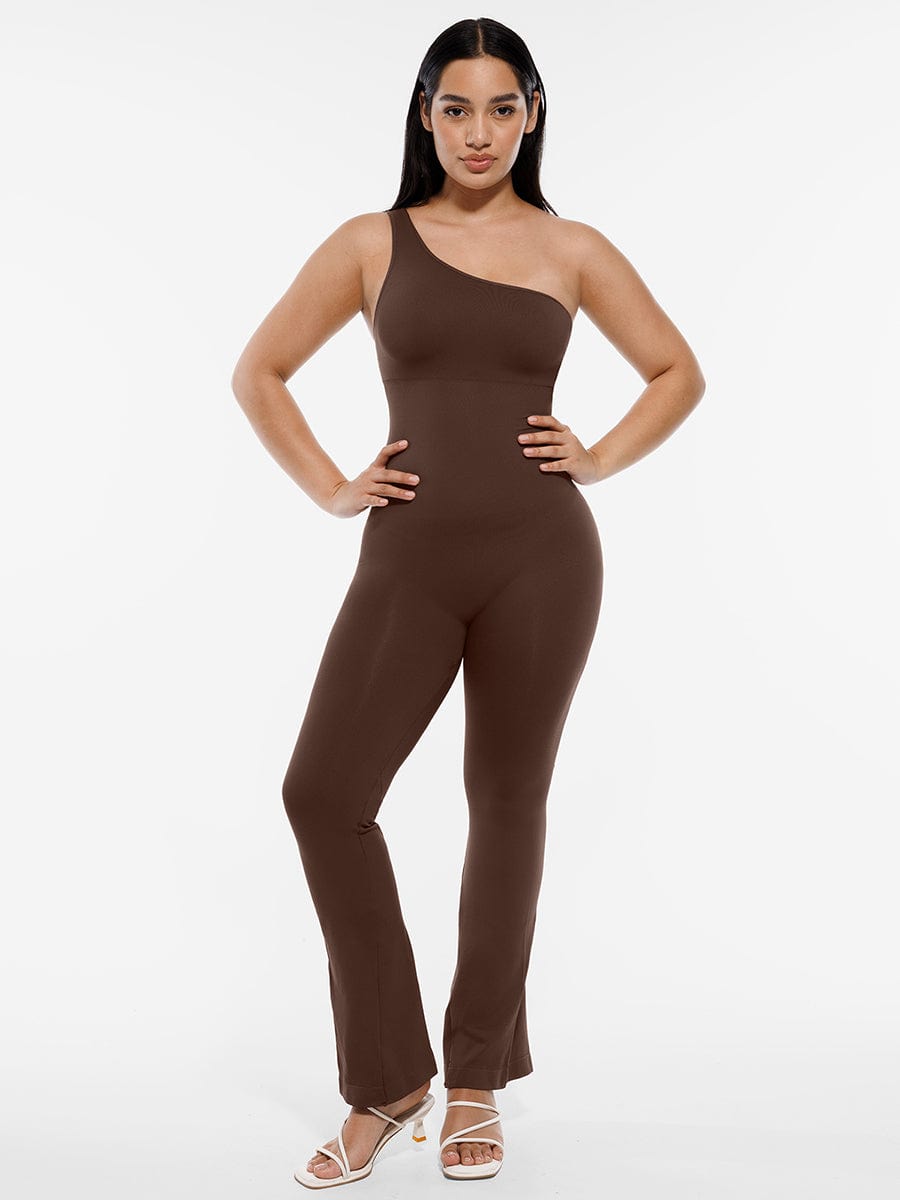 Seamless Sloped-Shoulder Flared Shaping Jumpsuit