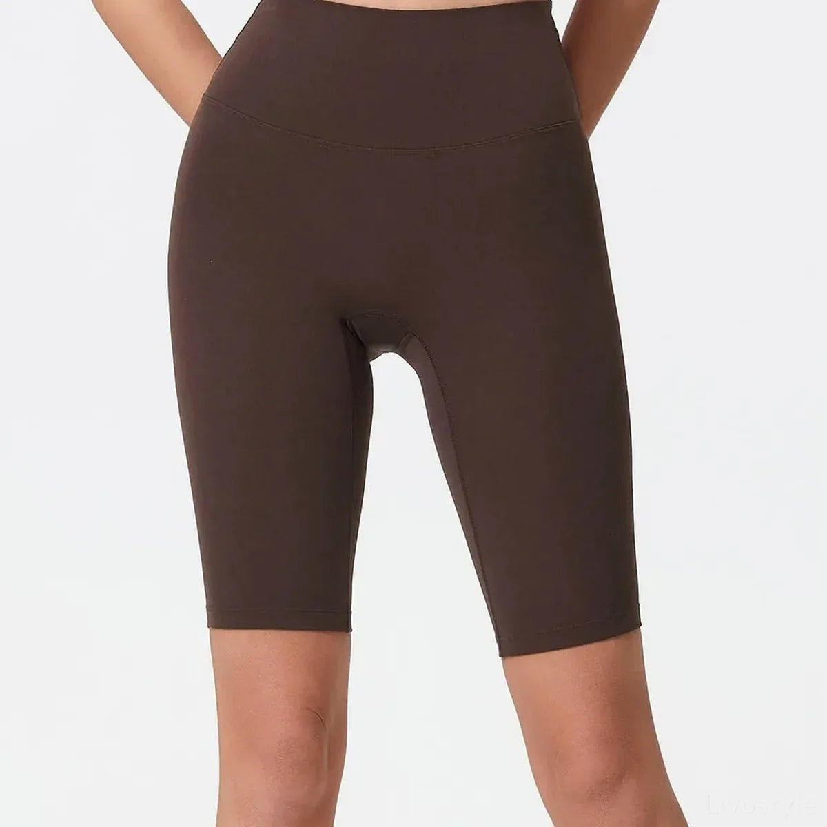 High Rise Wide Waistband Active Shorts in Dark Brown