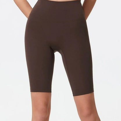 High Rise Wide Waistband Active Shorts in Dark Brown