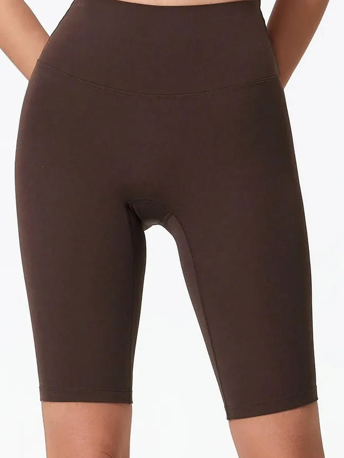High Rise Wide Waistband Active Shorts in Dark Brown