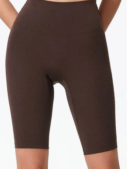 High Rise Wide Waistband Active Shorts in Dark Brown