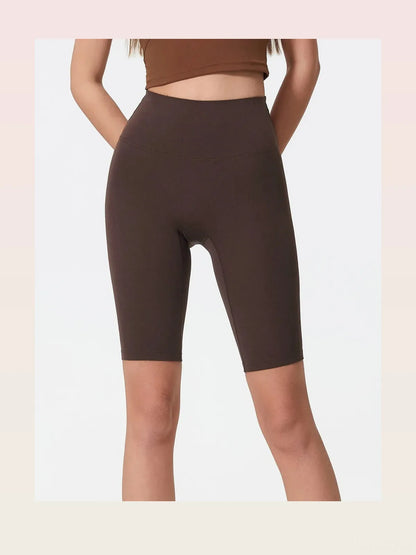 High Rise Wide Waistband Active Shorts in Dark Brown