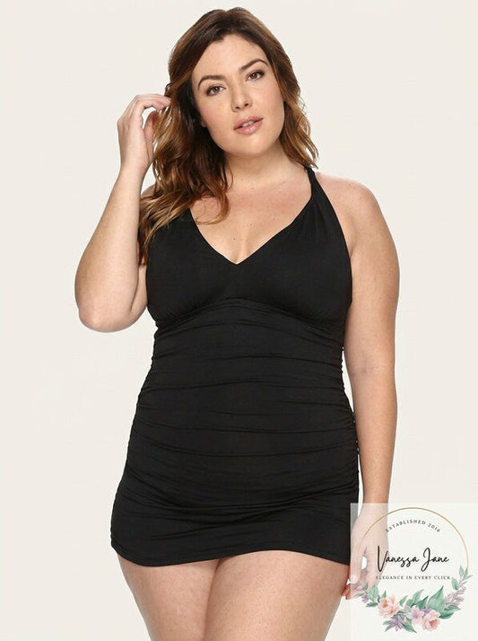 Lauren Ralph Lauren Tummy-Control Halter Swim dress, Size 18W