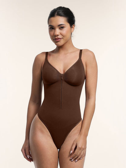 Seamless Plunge Bust Support Bodysuit with Inner Clips