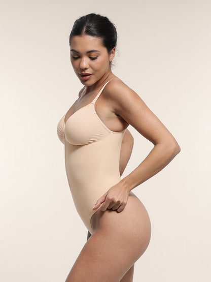 Seamless Plunge Bust Support Bodysuit with Inner Clips