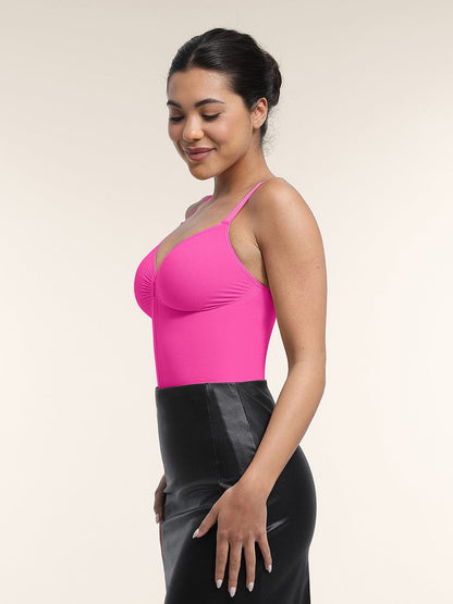 Seamless Plunge Bust Support Bodysuit with Inner Clips