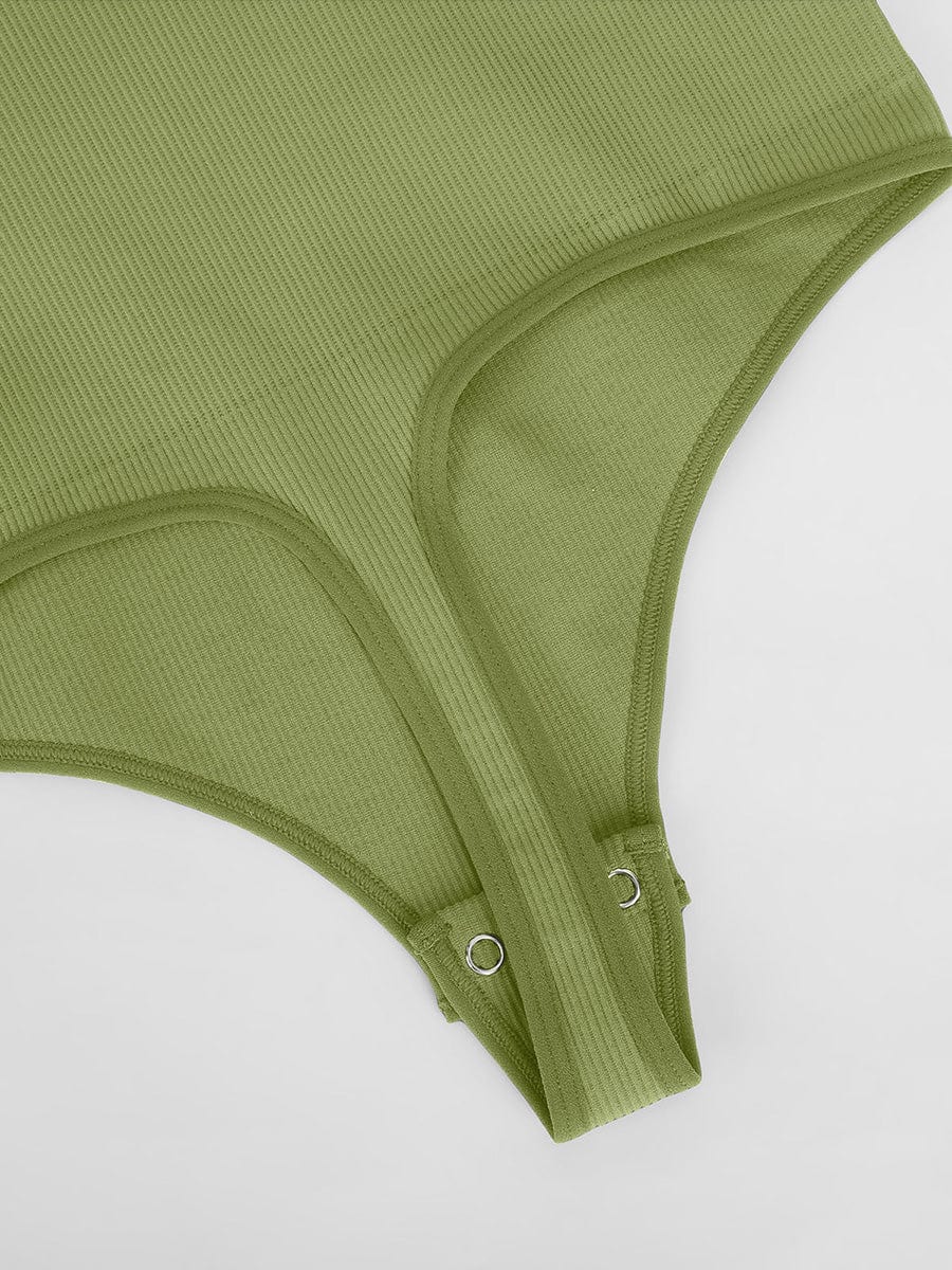 Seamless Ribbed Scoop-Neck Tummy Control Thong Bodysuit
