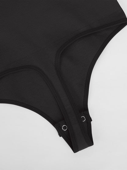 Seamless Ribbed Scoop-Neck Tummy Control Thong Bodysuit