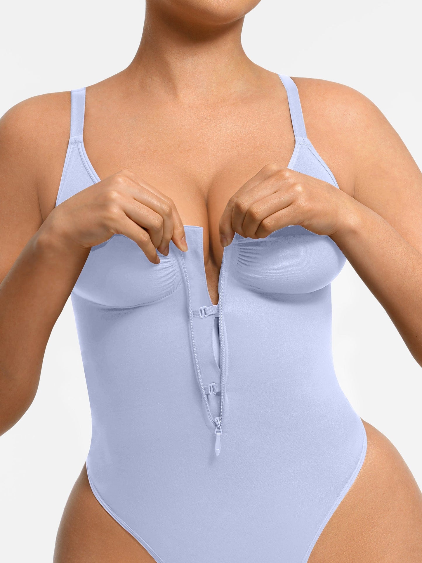 Seamless Plunge Bust Support Bodysuit with Inner Clips