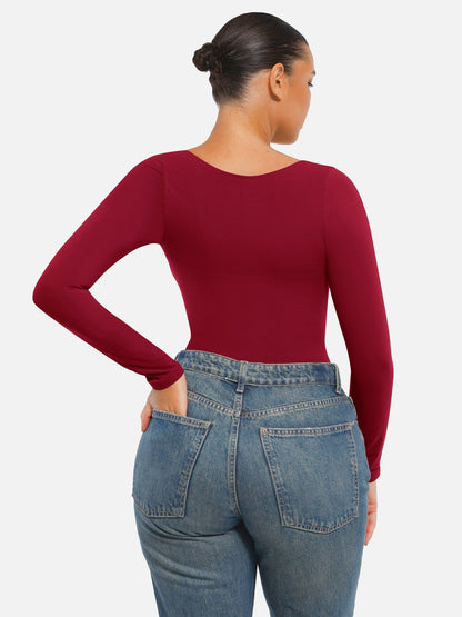 Seamless Long-Sleeve Bust Support Tummy Control Bodysuit