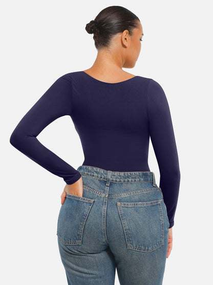 Seamless Long-Sleeve Bust Support Tummy Control Bodysuit