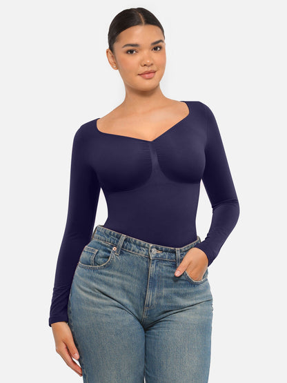 Seamless Long-Sleeve Bust Support Tummy Control Bodysuit