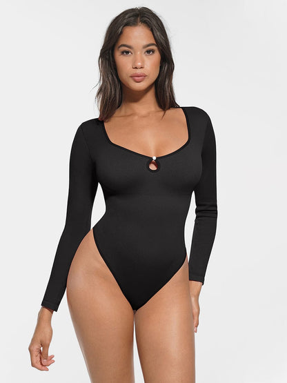 Seamless Ribbed Scoop-Neck Tummy Control Thong Bodysuit