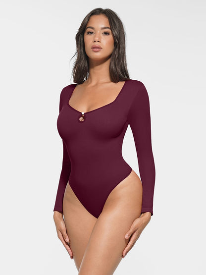 Seamless Ribbed Scoop-Neck Tummy Control Thong Bodysuit
