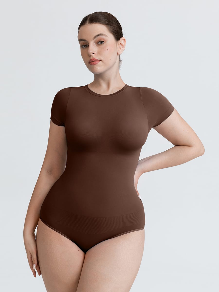 Seamless Short-Sleeve Waist & Tummy Shaping Brief Bodysuit