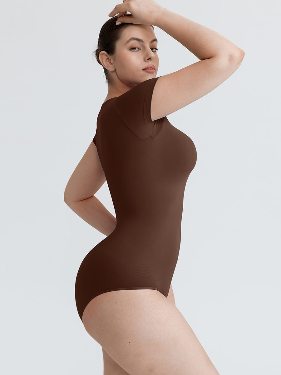 Seamless Short-Sleeve Waist & Tummy Shaping Brief Bodysuit